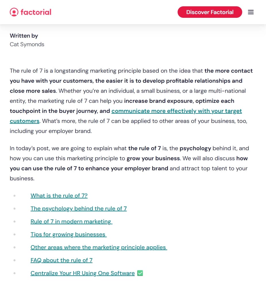 Factorial Article on the Rule of Seven