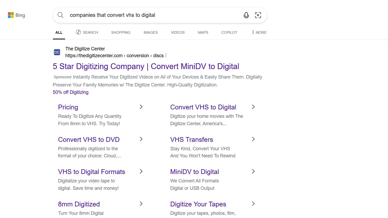 Bing Desktop Search Results
